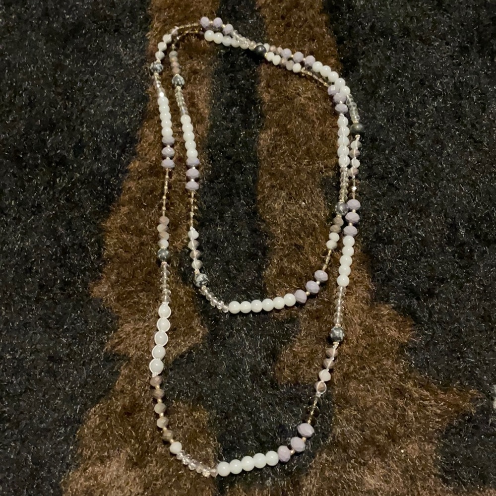 Long gray silver bead necklace lizard thicket